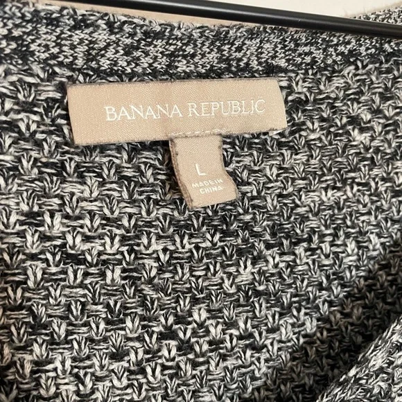 Banana Republic Black Marbled Knit V-Neck Sweater Side Zips Long Sleeve Large - Picture 2 of 11